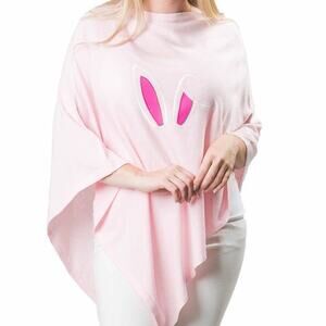 Pink Boardwalk Knit Poncho with Embroidered Bunny Ears